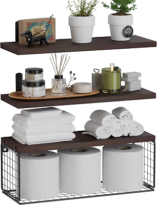 #ad #ad WOPITUES Floating Shelves Wall Mounted Rustic Wood Bathroom Shelves Over Toilet $28.13