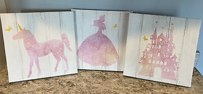#ad Canvas Prints Wall Art Kids room decor pink princess castle unicorn 12” $13.90