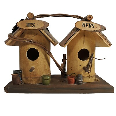 #ad Rustic His and Hers Wood Birdhouse Woodlands Farmhouse Porch Brown $30.02
