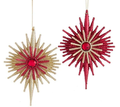 #ad #ad Set Kurt Adler Glass Red Gold Jewel Starburst Ornament Retro MCM Christmas Decor $19.95