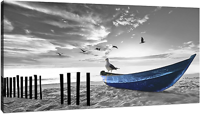 #ad Canvas Wall Art for Living Room Blue Boat Ocean Beach Pictures Bedroom Home Deco $112.17