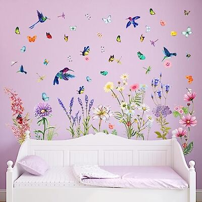 #ad Supzone Flowers Butterflies Wall Decals Chrysanthemums Dragonflies Wall $20.23