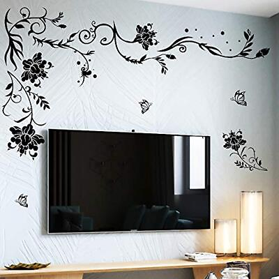 #ad Flowers Vine Wall Decals Black Flower Wall Stickers Butterfly Flowers Vine 3 $20.23