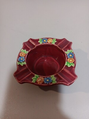 #ad #ad Vintage Flower Red Burgundy Ashtray Japan Floral 5.5quot; inch $19.99