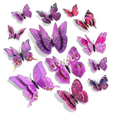 #ad 3D Butterfly Wall Decor Pcs Double Layer Butterfly Decorations for 48 Purple $18.68