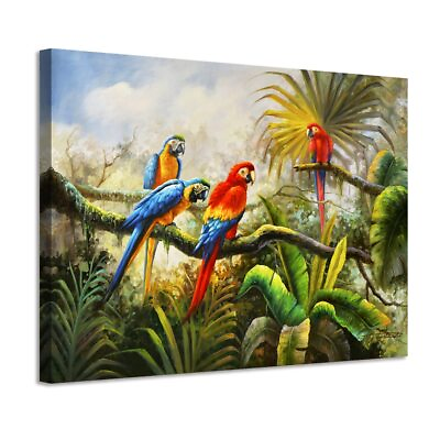 #ad Bathroom Wall Art Parrot Painting Tropical Macaw Colorful Pictures on Canvas A $14.16
