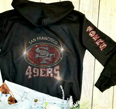 #ad New San Francisco 49ers UNISEX Large Zip Up Jacket Hoodie Rhinestone Bling $47.00