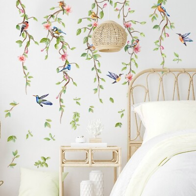 #ad PVC Wall Stickers Floral Vine Bird Door Decals Living Room Bedroom Home Decor $12.49