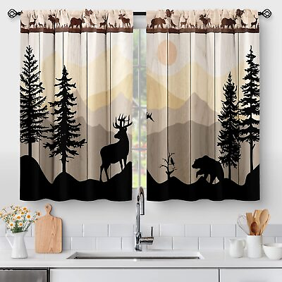 #ad Kitchen Curtains Forest Sunset Country Rustic Farmhouse Short Cafe Curtains... $32.56