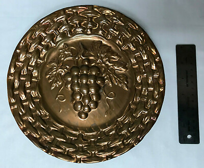 #ad Vintage Copper amp; Brass Italian Kitchen Decor Grape Design Wall Plate Metal Dish $19.95