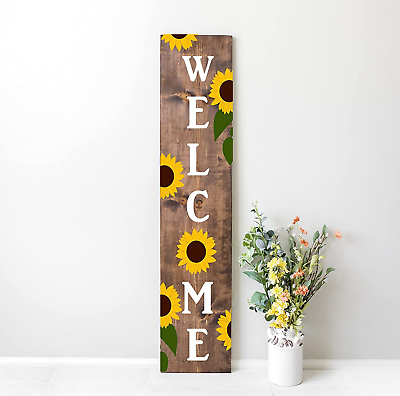#ad Welcome Sunflower Wooden Porch Sign Vertical Wooden Signs For Kitchen Decor $18.66