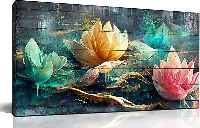 #ad Flower Canvas Wall Art for Living Room Teal Wall Decor for Bedroom Vintage Lot $90.48