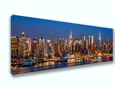 #ad New York City Night Skyline Panoramic Picture Canvas Print Home Decor Wall Art $265.52