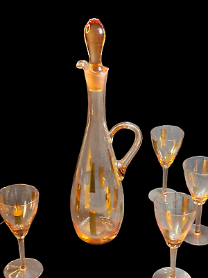 #ad Mid Century Modern 15#x27; Blown Decanter with Polished Pontil and 6 6 inch Goblet $179.99