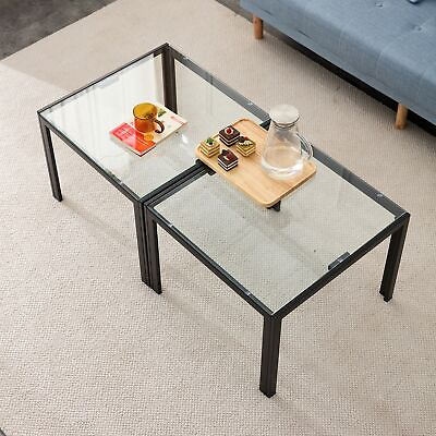 #ad Set of 2 Square Coffee Tables Tempered Glass Finish Modern for Living Room $121.52