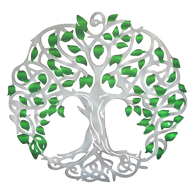 #ad Metal Tree Wall Decor Tree of Life Wall Sculpture Decoration Green Silver $24.15