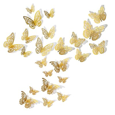 #ad 72PCS 3D Gold Butterfly Wall Decor 3 Styles 3 Sizes Metallic Butterfly Wall... $15.86
