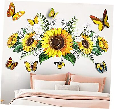 #ad Sunflower Wall Stickers with 3D Butterfly Wall Sticker Yellow Flowers Wall $16.60