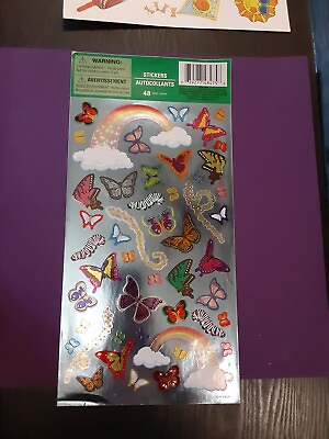 #ad Dollar Tree foil butterflies rainbows large sticker sheet $4.00