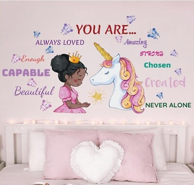 #ad Suplante Black Girl and Unicorn Butterfly Wall Decal Stickers Positive Saying A $22.99