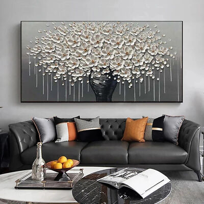 #ad Abstract White Flowers Canvas Painting Canvas Wall Art Home Decor Canvas Mural $8.45