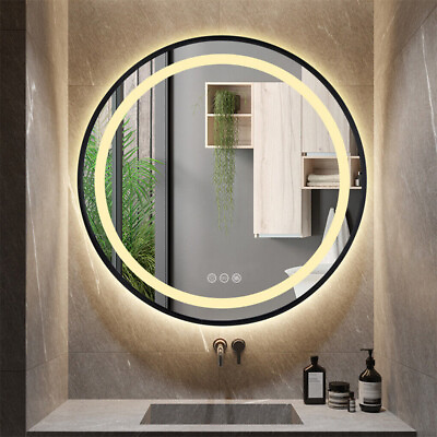 #ad Wall Mount Hanging Illuminated Bathrooms Mirror Black Frame Entryway Wall Mirror $99.96