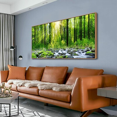 #ad Framed Wall Art for living Room Canvas Art Decor Morning Green Trees Landscap... $106.19