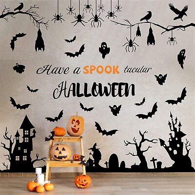 #ad 11 Sheets Halloween Wall Decals Vinyl Halloween Wall Stickers Large Removable... $21.84