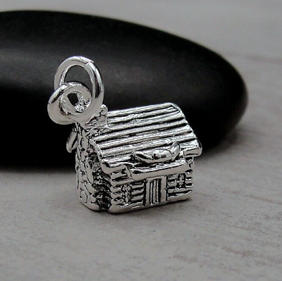 #ad Silver 3D Log Cabin Charm Country Cottage Charm Rustic Lodge Charm $9.95