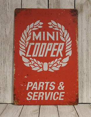 #ad Mini Cooper Tin Metal Sign Parts amp; Service Rustic Look Car Mechanic Auto Show 97 $10.17