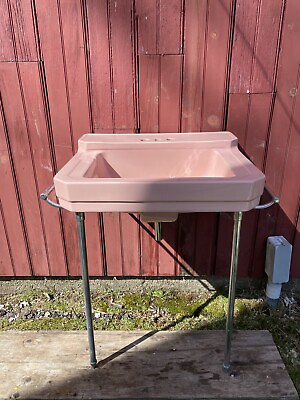 #ad #ad Vintage Deco Pink Case Wall Bath Sink With Towel Bars 1940 $1500.00