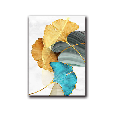 #ad Art Painting Nordic Art Crafts Blue Green Yellow Golden Plant Leaf Wall Art $7.47