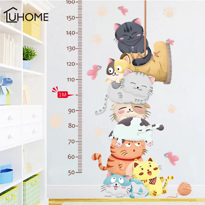 #ad Cartoon Cat Animals Measure Wall Stickers for Kids Rooms Kindergarten Height $19.00