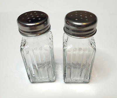 #ad Clear Glass Salt amp; Pepper Square Shakers Retro kitchen decor Set of 2 $12.00