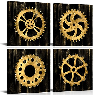 #ad Black And Gold Gear Wall Art Steampunk Decor Mechanical Wall Decor Gear Wheel... $68.68