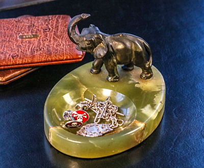 #ad Amazing Art Deco Antique Onyx Elephant Statue Sculpture Desk Dresser Jewelry $195.00