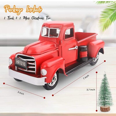 Vintage Metal Classic Pickup Red Truck w Tree Farm House Rustic Decor Christmas $14.99