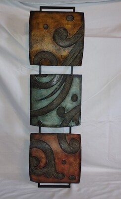 #ad Metal Wall Art Bronze Black Copper Teal Colors 32quot;x9quot;x1.5quot; Abstract 3D Modern $40.00