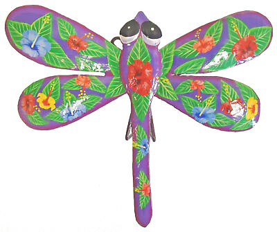 #ad Purple Dragonfly Hibiscus Haitian Metal Art Wall Decor $33.87
