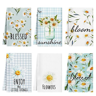 #ad 6 Pieces Watercolor Stripes Kitchen Dish Towels Spring Quotes 18 x 28 Inch Se... $25.28