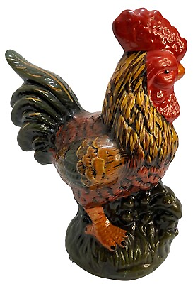 #ad Rooster Chicken Ceramic Figurine Rustic Farmhouse Home Decor Bright Colors $16.14