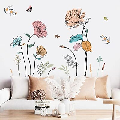 #ad Watercolor Flower Wall Stickers Colorful Wildflower Floral Peel and Stick $24.28