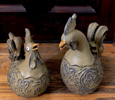 #ad Set of Ceramic Roosters Large Country Decor 13 1 2 quot; amp; 11 1 4 quot; .. $40.00