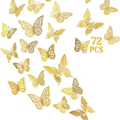 72 Pcs Butterfly Wall Decor Stickers 6 Styles Gold Butterfly Decorations 3 Siz $10.31