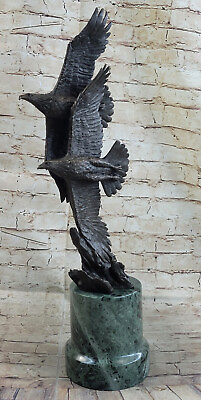 #ad Western Bronze Marble Two Eagle in Flight Statue Art Deco Sculpture Figurine LRG $299.50