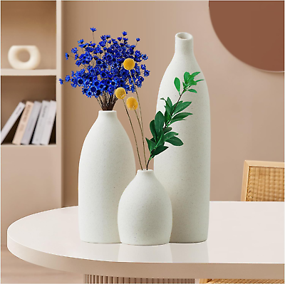 #ad Matte White Ceramic Vase Set of 3 Modern Home Decor Vases for Dining Room or Li $58.26