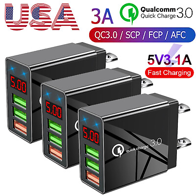 3PACK 3 Port Fast Quick QC 3.0 USB Hub Wall Charger Power Charge Adapter US Plug $11.18