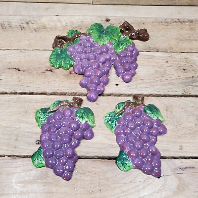 #ad X3 Colorful Ceramic Wall Hanger Grape Clusters Wine Winery Decor $29.95