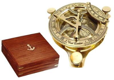 #ad Solid Brass 4quot; Sundial Compass with Wooden Box Rustic Vintage Home Decor Gifts $26.48