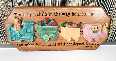 #ad Wood Plaque Proverbs Bible Verse Train Up A Child Vintage Decor Kitsch $9.99